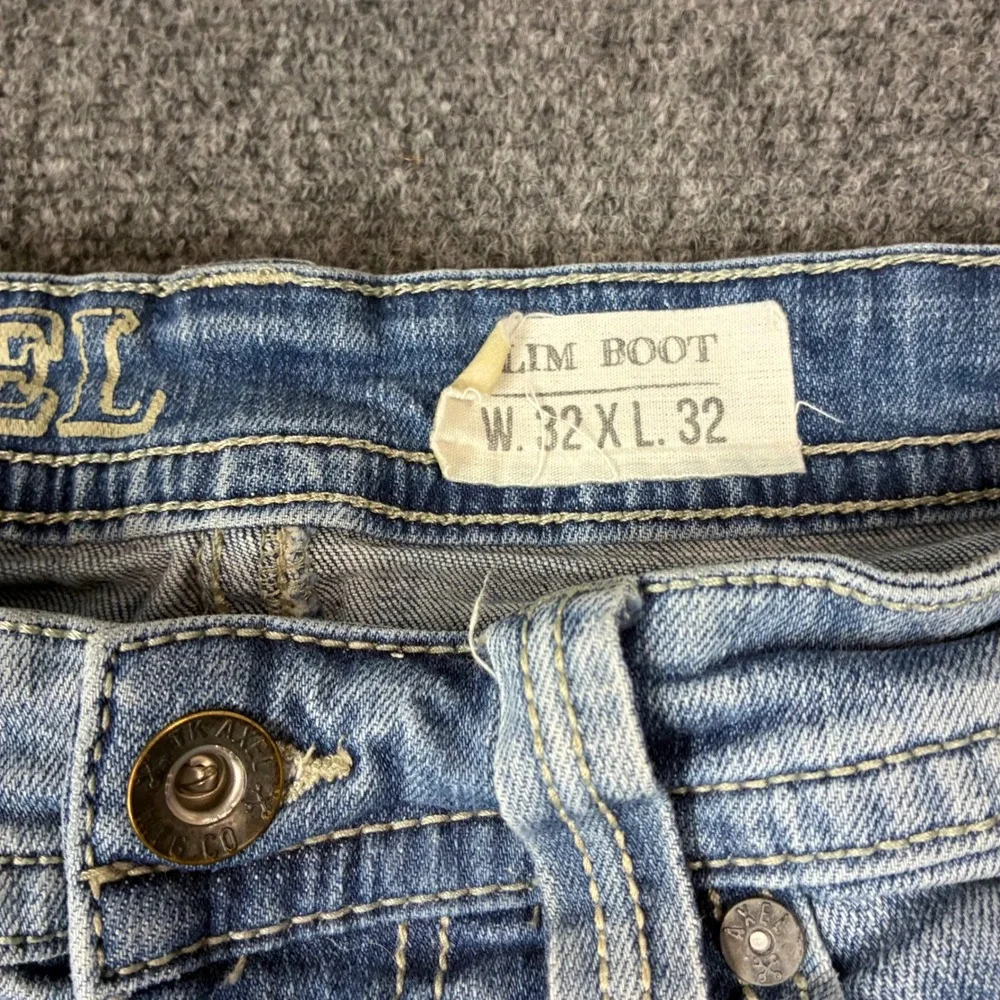 TK Axel‎ Mens Slim Bootcut Jeans Light Wash Blue Denim 32x32 Distressed Stained